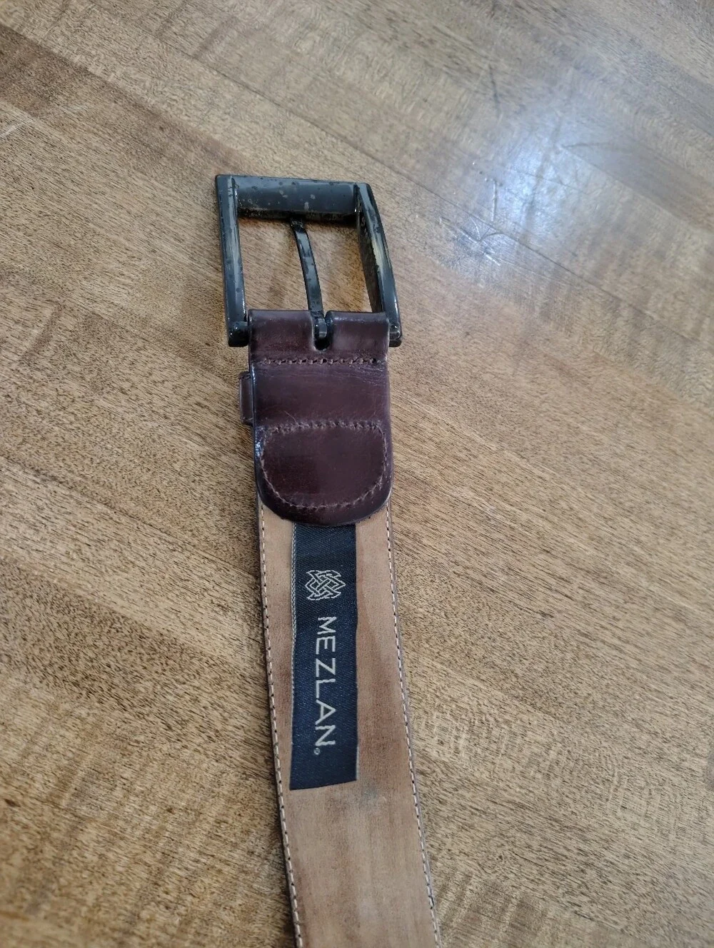 MEZLAN Belt 4929 Brown Leather Woven Inlay Braid Made in Spain Size 42